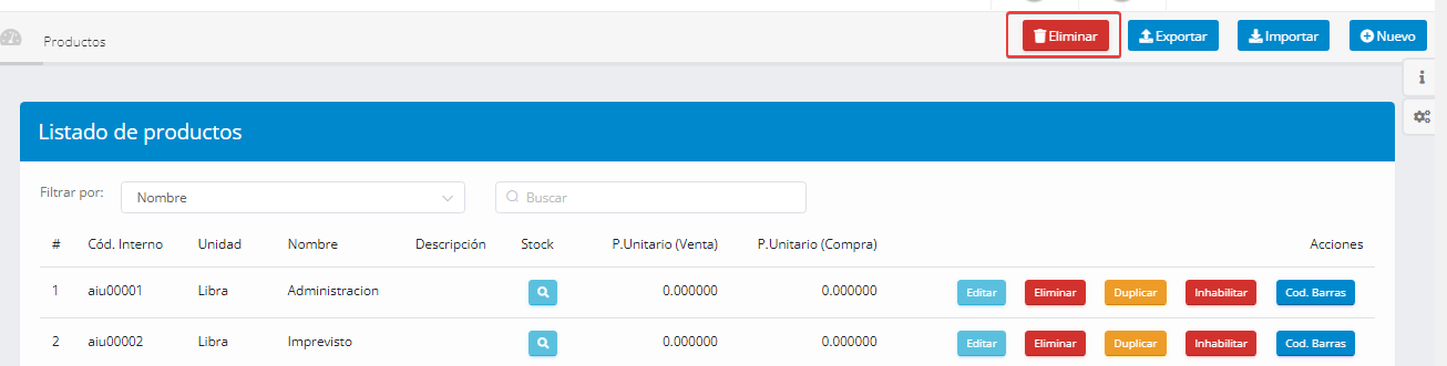 Gestión PymeEliminar Listado De Productos